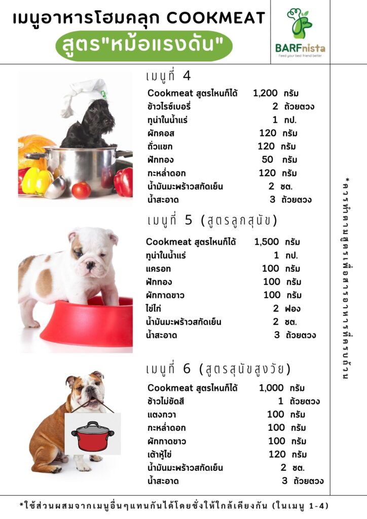 ตัวอย่างเมนูอาหารโฮมคลุกสำหรับสุนัข