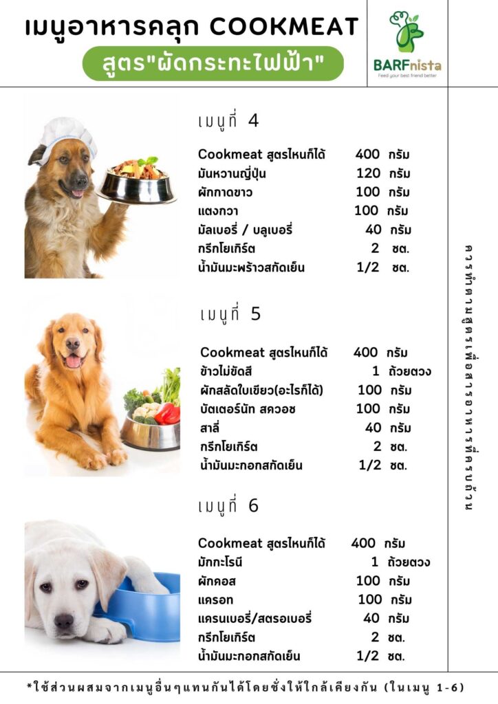 ตัวอย่างเมนูอาหารโฮมคลุกสำหรับสุนัข