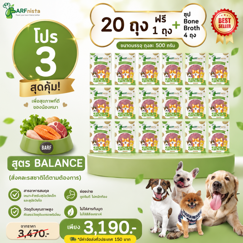 บาร์ฟสุนัข สูตรBalance สำหรับลูกสุนัขและสุนัขโต