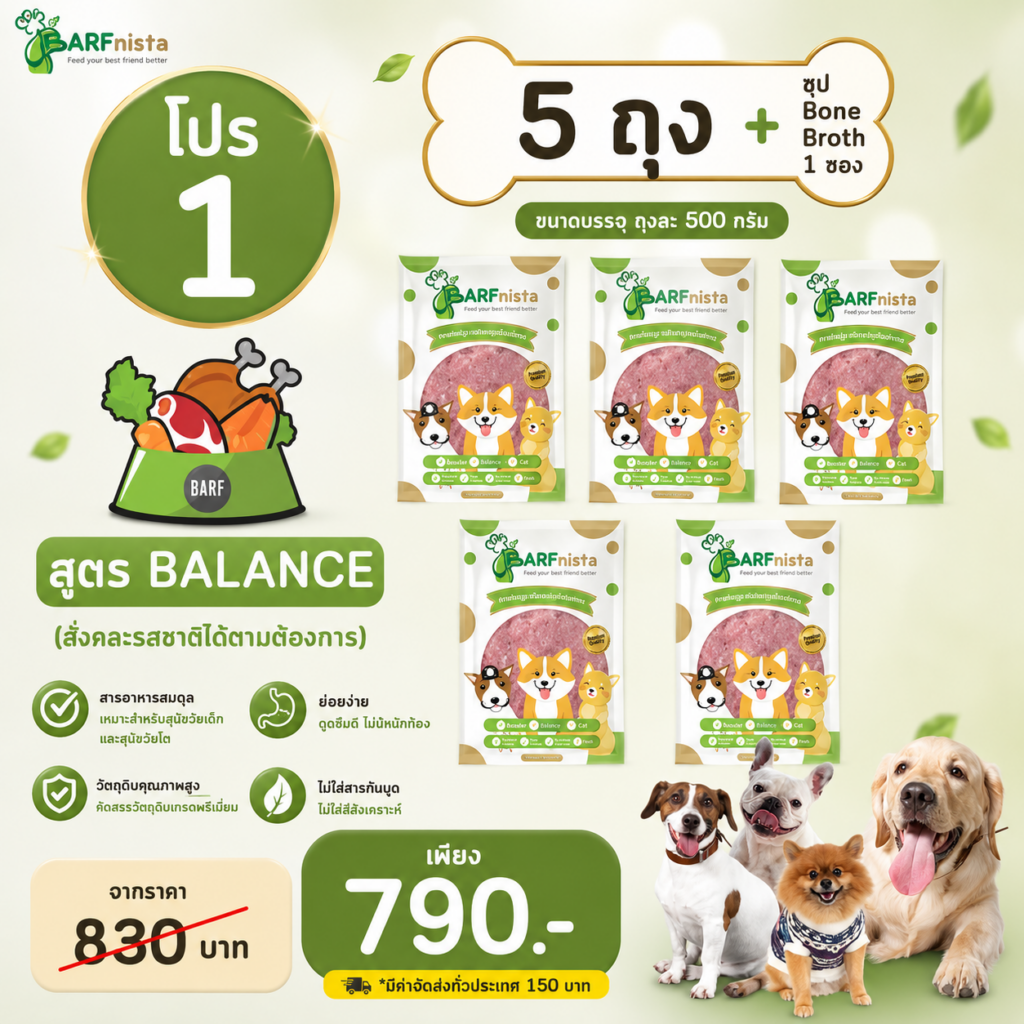 บาร์ฟสุนัข สูตรBalance สำหรับลูกสุนัขและสุนัขโต