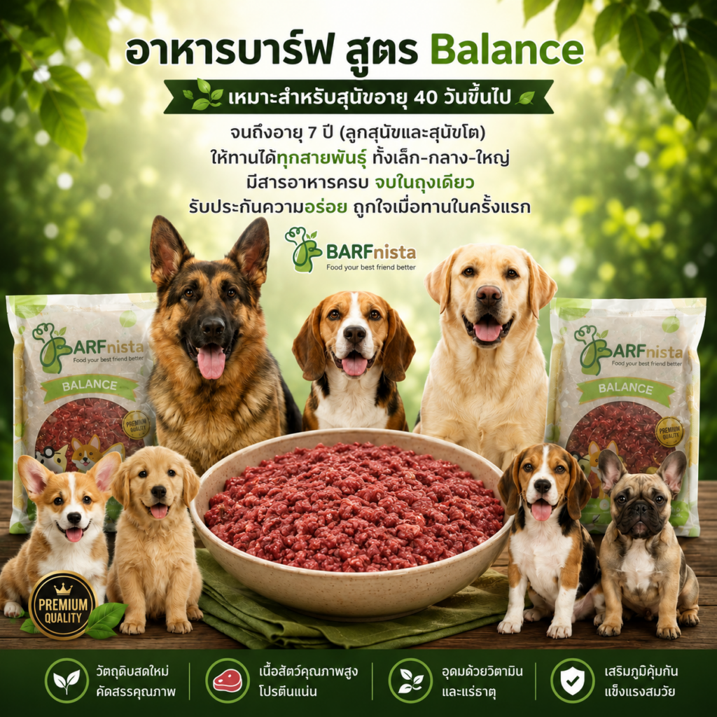 บาร์ฟสุนัข สูตรBalance สำหรับลูกสุนัขและสุนัขโต